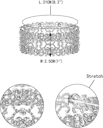 Miniatura 5 de EVER FAITH Pulsera elástica de cristal austríaco con corazón Art Deco para mujer, transparente