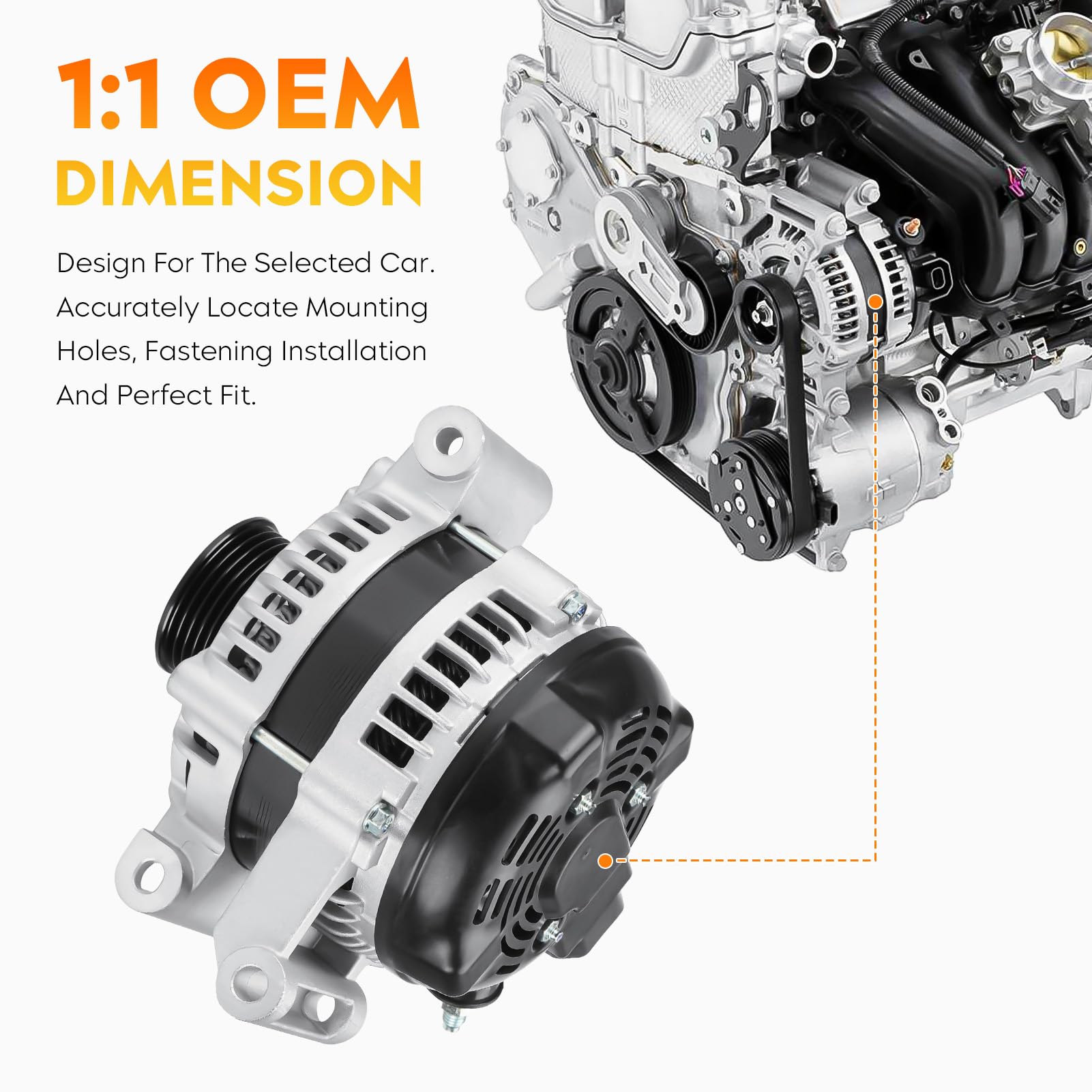 Alternator for 2.2L 2.4L Chevy Cobalt & HHR 2006-2007, Pontiac G5 2007, Pontiac Pursuit 2006-2007, 10355395, 104210-4420