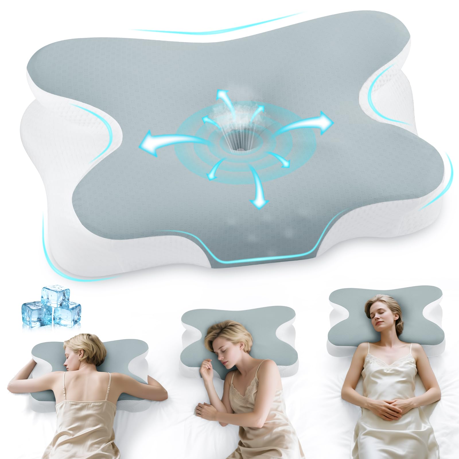 Untimaty Memory Foam Pillow, Orthopedic Pillow,Two Heights Available, Neck Support Pillow with Cooling Washable Cover, Ergonomic Side Sleeper Pillow for Side, Back & Stomach Sleepers(Light Grey)