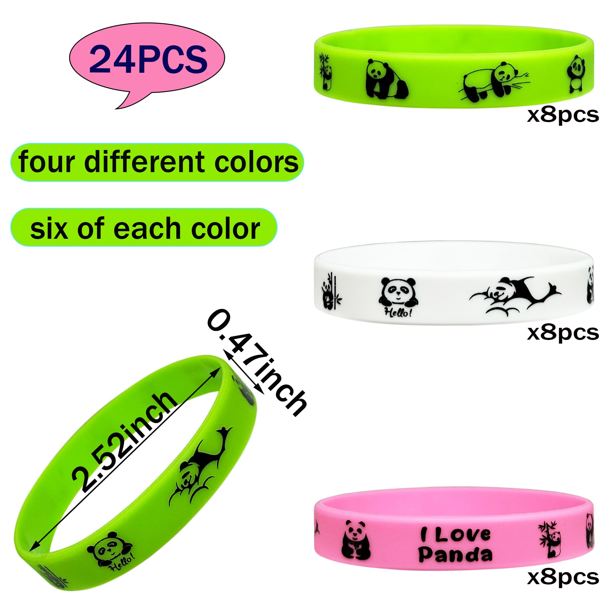 FSHANEE Panda Rubber Bracelets Panda Themed Party Supplies Panda Silicone Wristbands Party Gift Bag Fillers Goodie Bag Stuff, Set of 24 Counts
