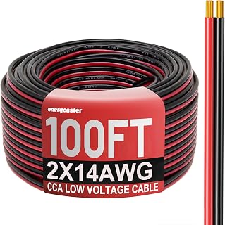 Energeaster 14 Gauge 100FT Red Black 2 Conductor CCA Wire - Low Voltage 14 AWG Cable for LED Strips, Speakers, Automotive 12V/24V DC