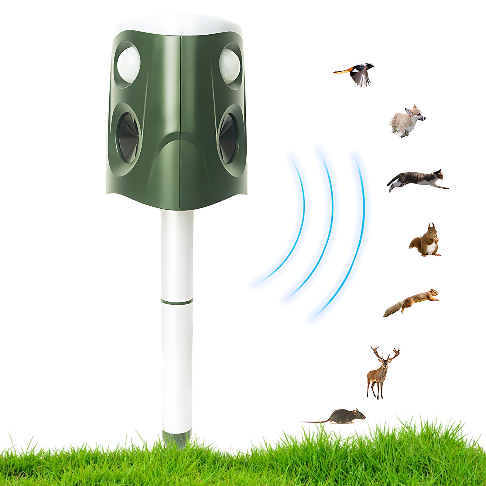 Buachois Mole Repel Solar Powered, Ultraschall IP66 Vogel -Eichhörnchen -Tier mit Flash -LEDs, Outdoor -Maulwurfschrecke für Schlangenmole Gopher Vole