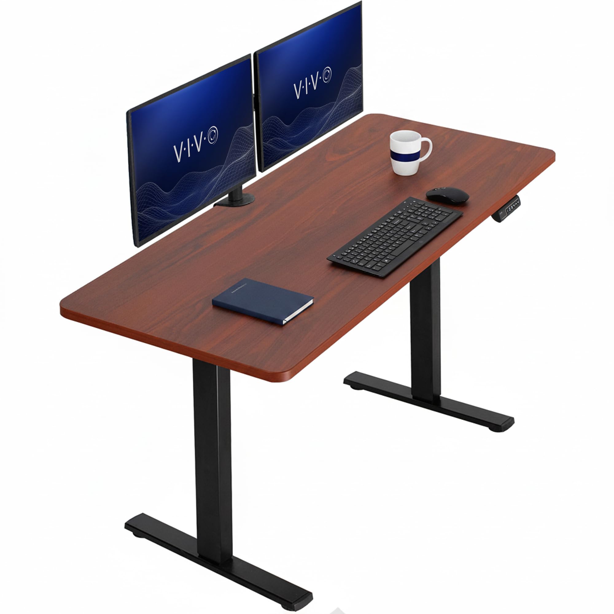 VIVO Dark Walnut 60 x 24 in Standing Desk, DESK-KIT-1B6D | Electric, Holds 220 lbs, Sit Stand, Height Adjustable, Solid One-Piece Table Top, Memory Presets, 1B Series, Black Frame