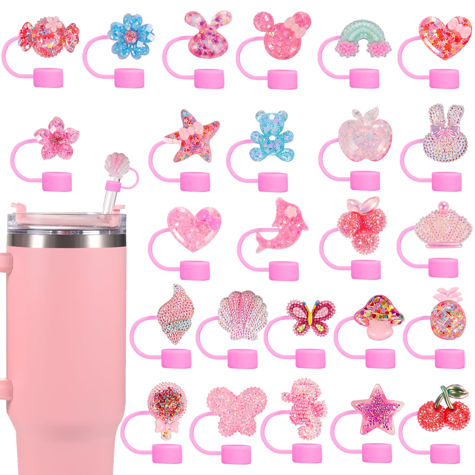 Photo 1 of Cute Silicone Straw Cover Cap for Stanley Cup Accessories, 10mm Topper Compatible With 30&40 Oz Tumbler, Shiny Modern Covers