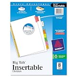 Insertable Big Tab Dividers, 8-Tab, Double-Sided Gold Edge Reinforcing, 11 x 8.5, White, Assorted Tabs, 1 Set – view 1