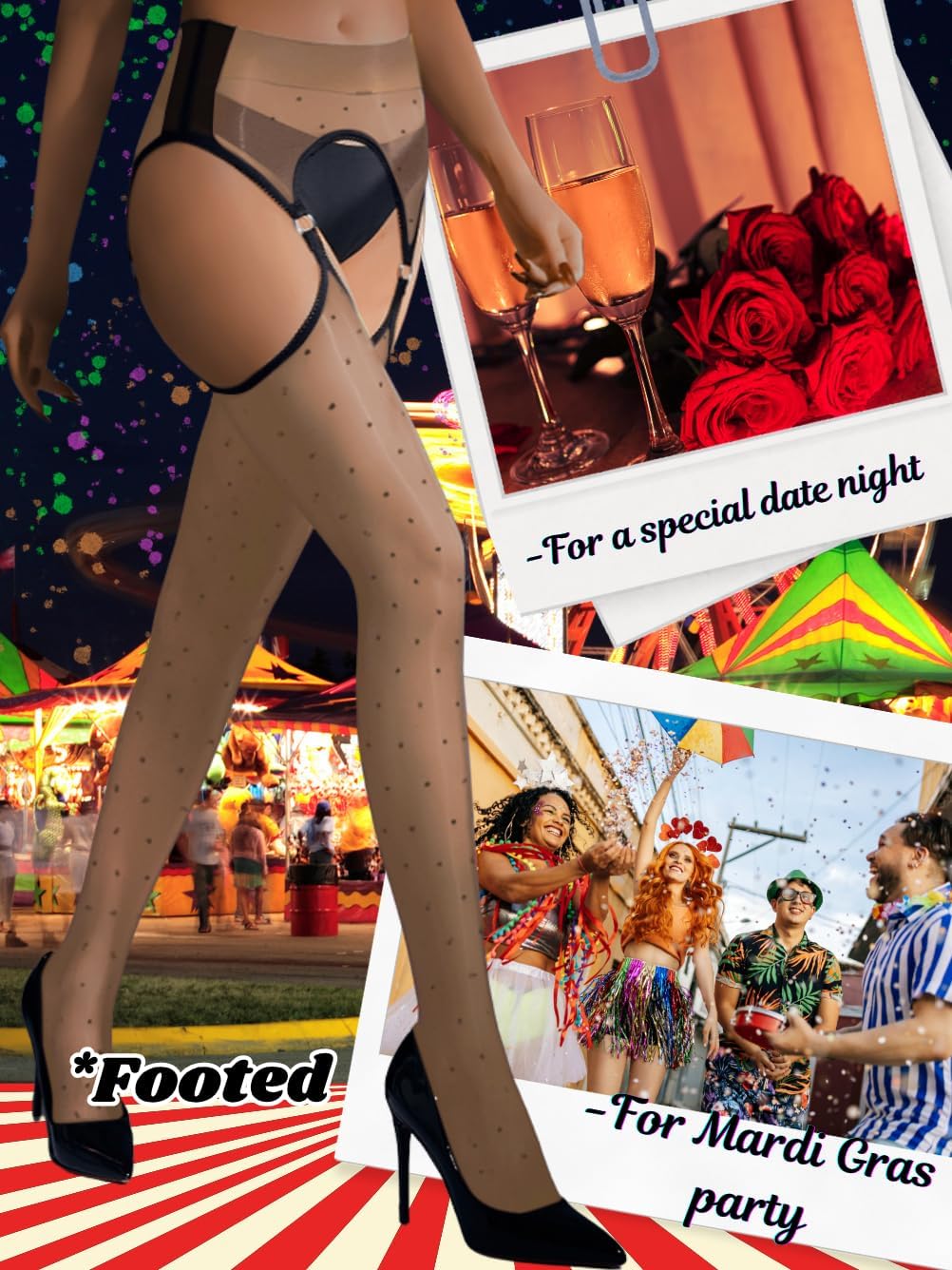 Polka Dot Garter Tights,Patterned Suspender Stockings For Women,Sexy Pantyhose Rave Night Club Fit Size 00-10 - Image 6