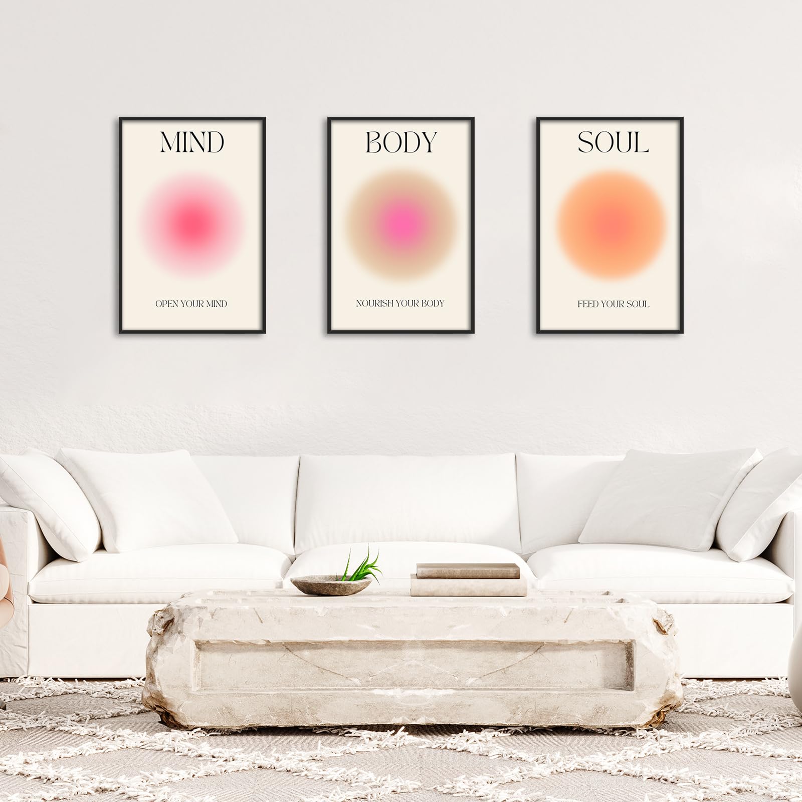 Adyggefy - Pósteres estéticos de auras con energía positiva, 3 piezas, lienzo colorido espiritual, alma, cuerpo, mente, cita, pintura danesa pastel, decoración de pared para yoga, marco aluminio negro