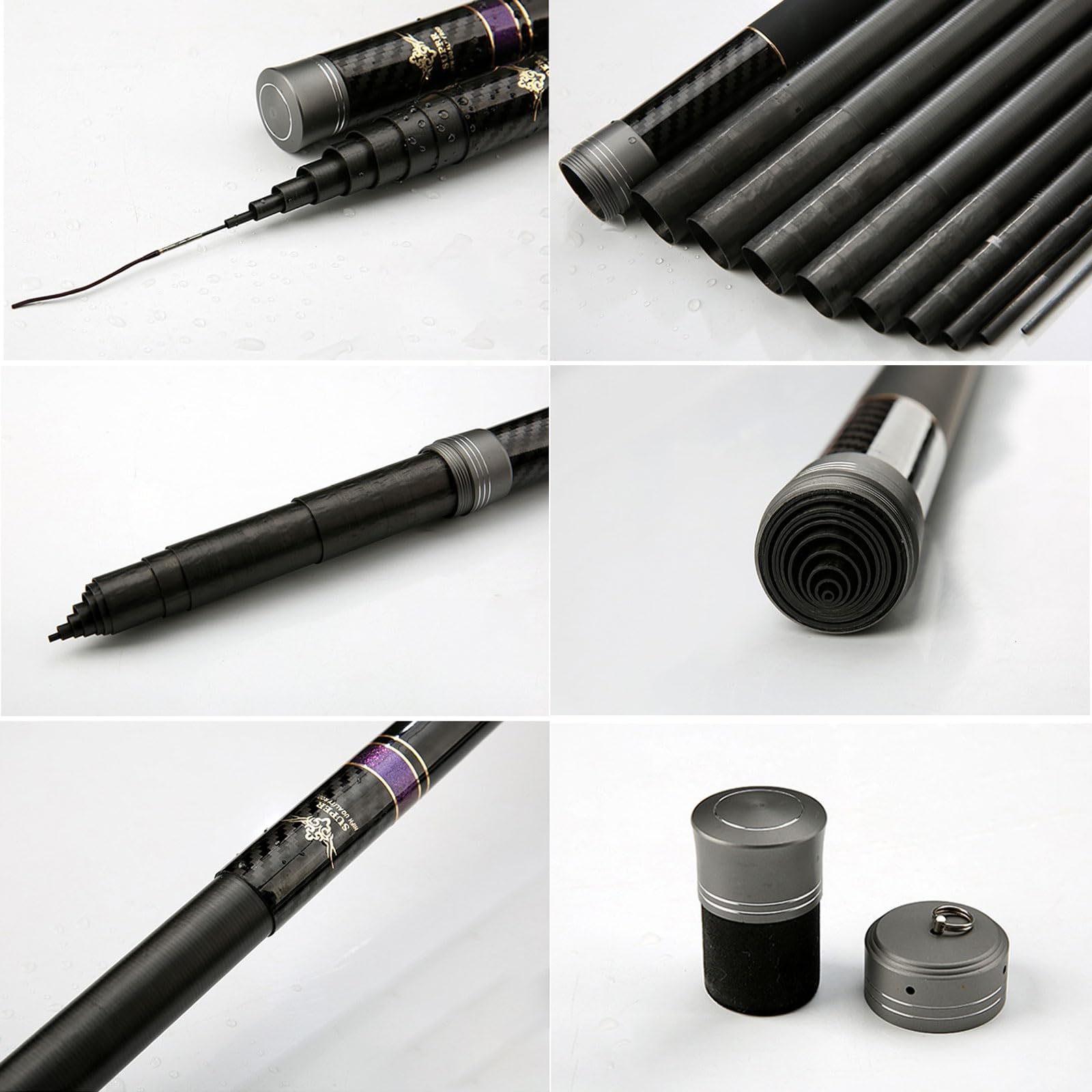 Canna da Pesca telescopica in Carbonio 8m-16m Ultra Resistente Ultraleggera Canna da Pesca da Viaggio Canna da Pesca Lago canne da Pesca alla Carpa Adatto a fiumi Laghi torrenti(12m)