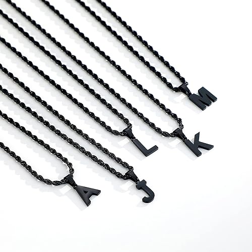 Miniatura 2 de SENRAN Collar con inicial en capas de la A a la Z para hombre, cadena de cuerda torcida de acero inoxidable de 18 a 20 pulgadas, dije de letra