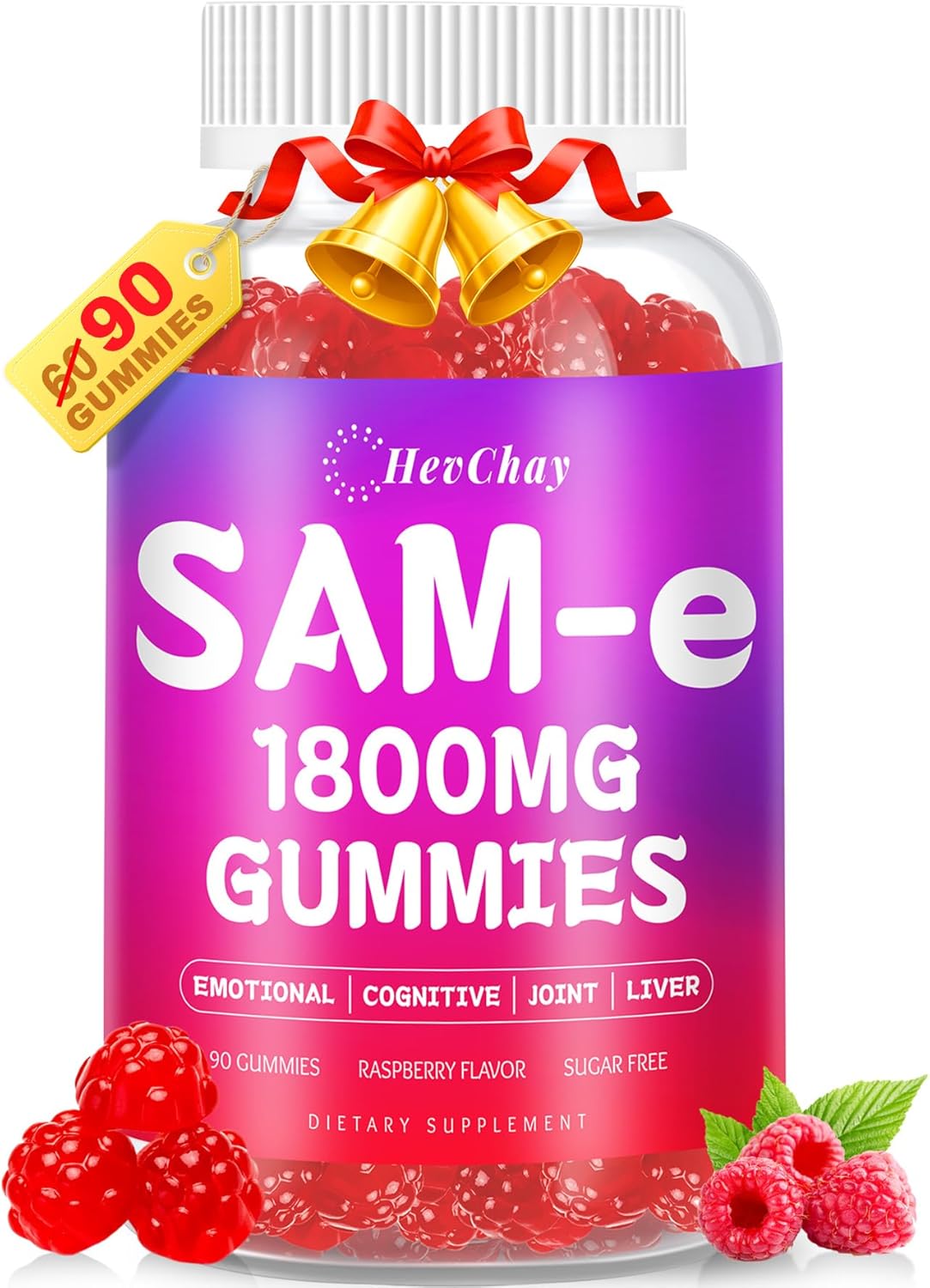 1800 MG SAM e Supplement for Brain, Mood, Joint, and Liver, High Absorption SAM-e (S-Adenosyl-L-Methionine) with NAC & L-Tyrosine, SAM e Gummies, Vegan, 90 Gummies
