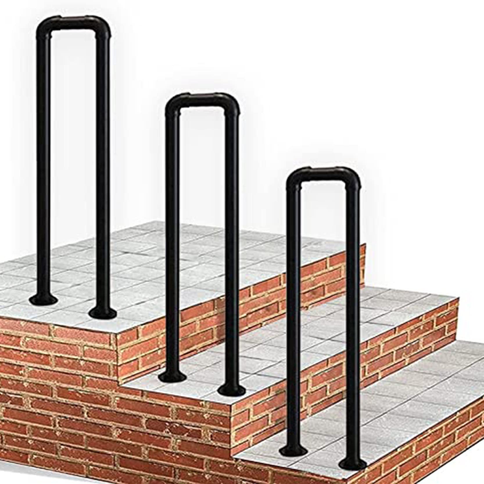GLDYTVF Black Stair Handrail Railing, U-Shaped Wrought Iron Galvanized Pipe Stairs Hand Rail, Retro Water Pipe Shape Safety Fence Support Rod for Outdoor Indoor(Size:65cm/2.1 ft)