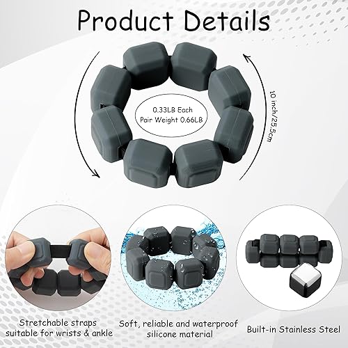 Miniatura 2 de Pesas de muñeca y tobillo para mujer, juego de 2 pulseras ponibles de silicona con peso (0.33 libras cada una), pulseras de entrenamiento de fuerza