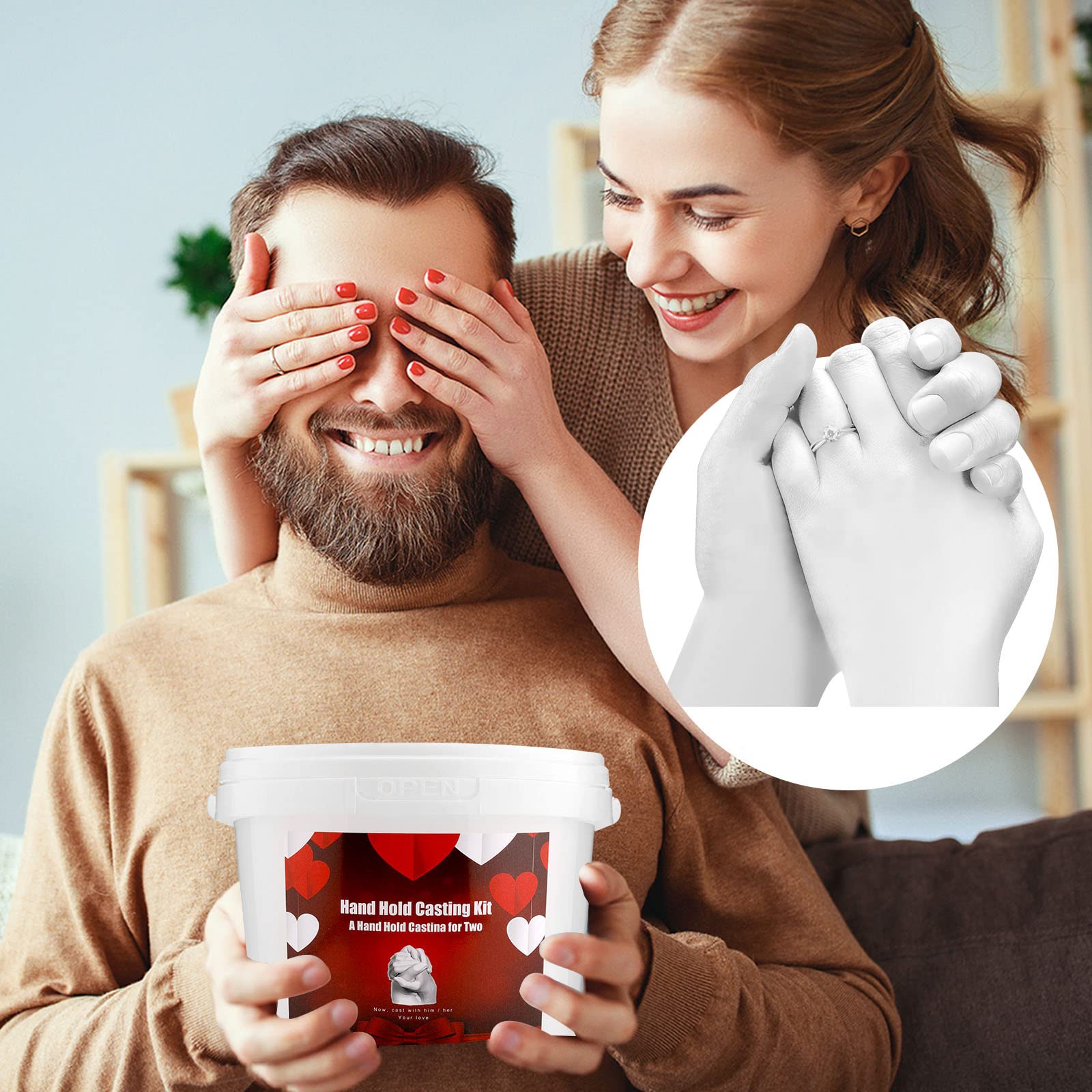 Kit di stampaggio a mano coppia impronta 3D adulti famiglia piedi e mani - idea per donna e uomo alginato - regalo innamorato con gesso per modanature - scultura d'arte decorativa