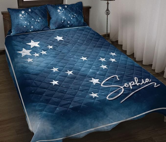 Personalized Zodiac Quilt Set, Gemini Zodiac Sign Horoscopes Celestrial Quilt Blanket with Pillowcases, Custom Name Quilt Bedding Set MLANH4136