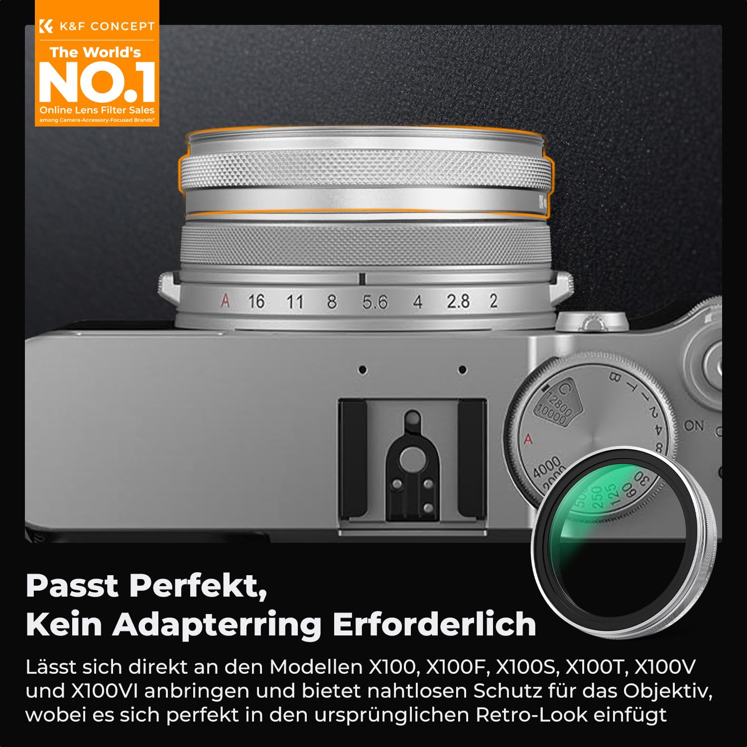 K&F CONCEPT UV Filter Kompatibel mit Fujifilm Kamera X100-Serie,Schutzfilter Kompatibel mit Fujifilm Kamera X100/X100F/X100S/X100T/X100V/X100VI-Silber