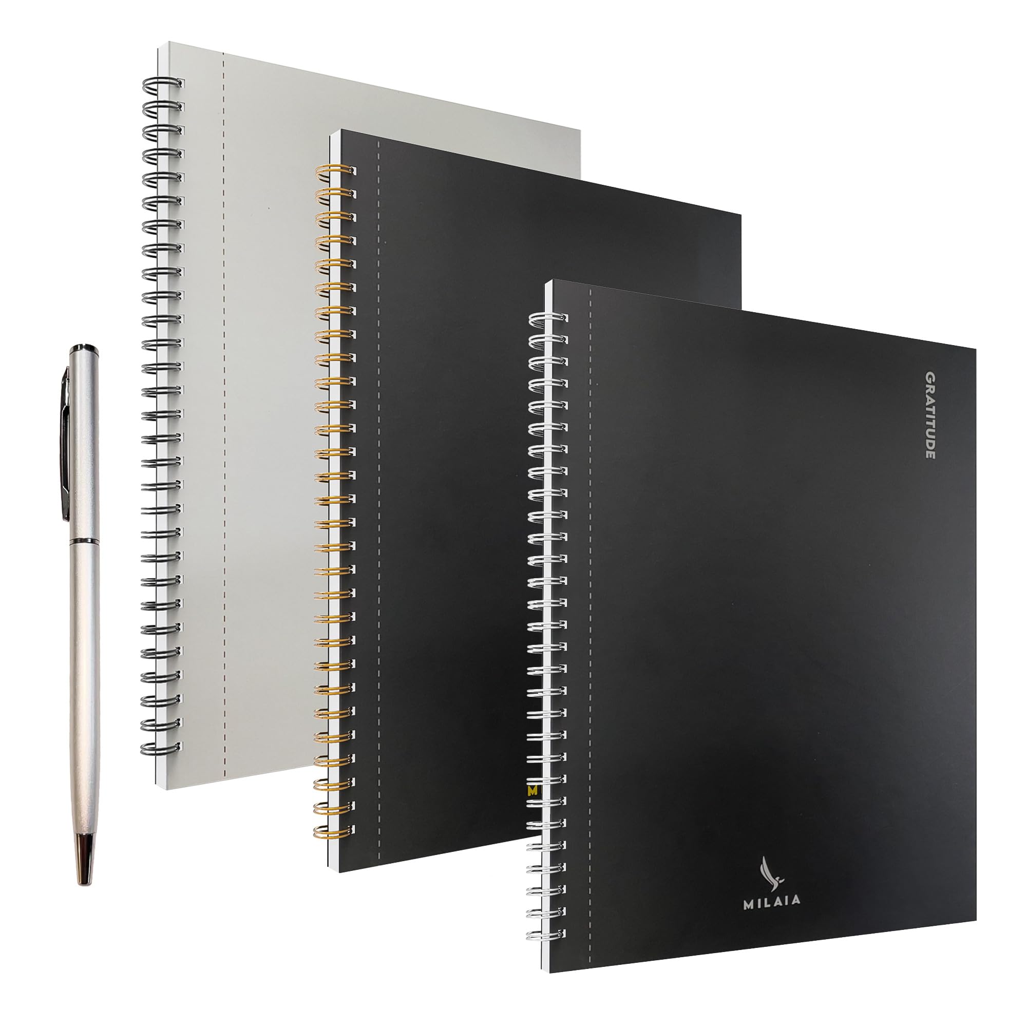 Spiral Notebooks 3-Pack, Notebook Weatherproof Cover, 8” x 10 ½” Notebooks for Note Taking, Notebooks Wide Ruled with 100 Sheets, Blue Pen Included, Notebooks College Ruled, Black & White Covers