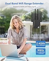 Vista 2 de Extensor WiFi con 4 antenas de 1200 Mbps - Banda dual 5GHz/2.4GHz, amplificador de señal WiFi con 3 modos de apoyo, repetidor WiFi con 12880 pies