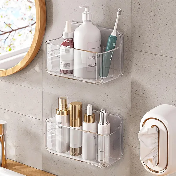 Diesisa 2pc Acrylic Wall Mount Organizer, Adhesive Clear Cabinet Door Organizer,Acrylic Shelves for Wall,No Drilling Hang Walls,with Self Adhesive Tape, for Bathroom, Kitchen, Living Room