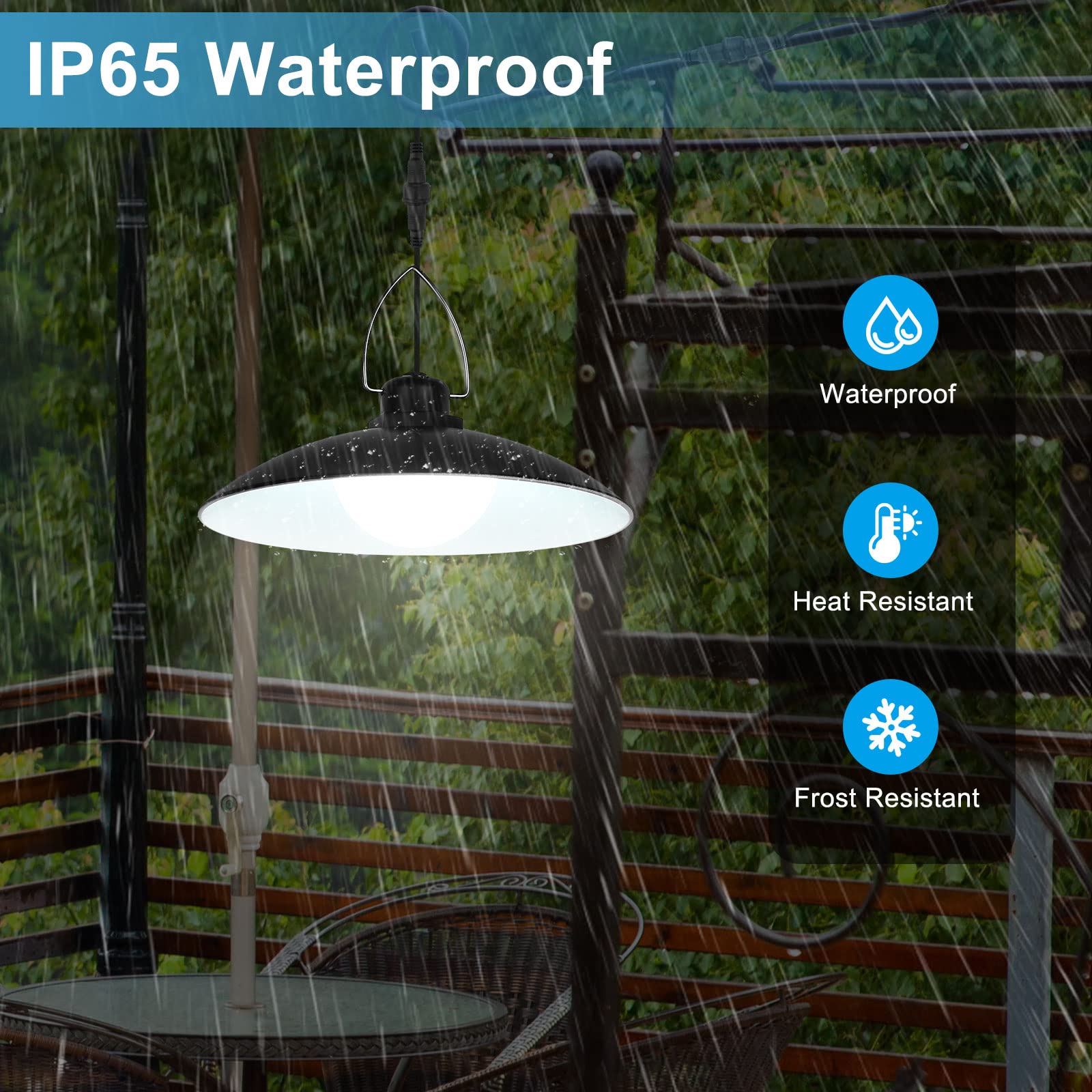 ENCOFT Lámparas solares para interior y exterior, lámpara colgante solar IP65, impermeable, para jardín, camping, con cable 3M con mando a distancia (2 luces, luz fría)