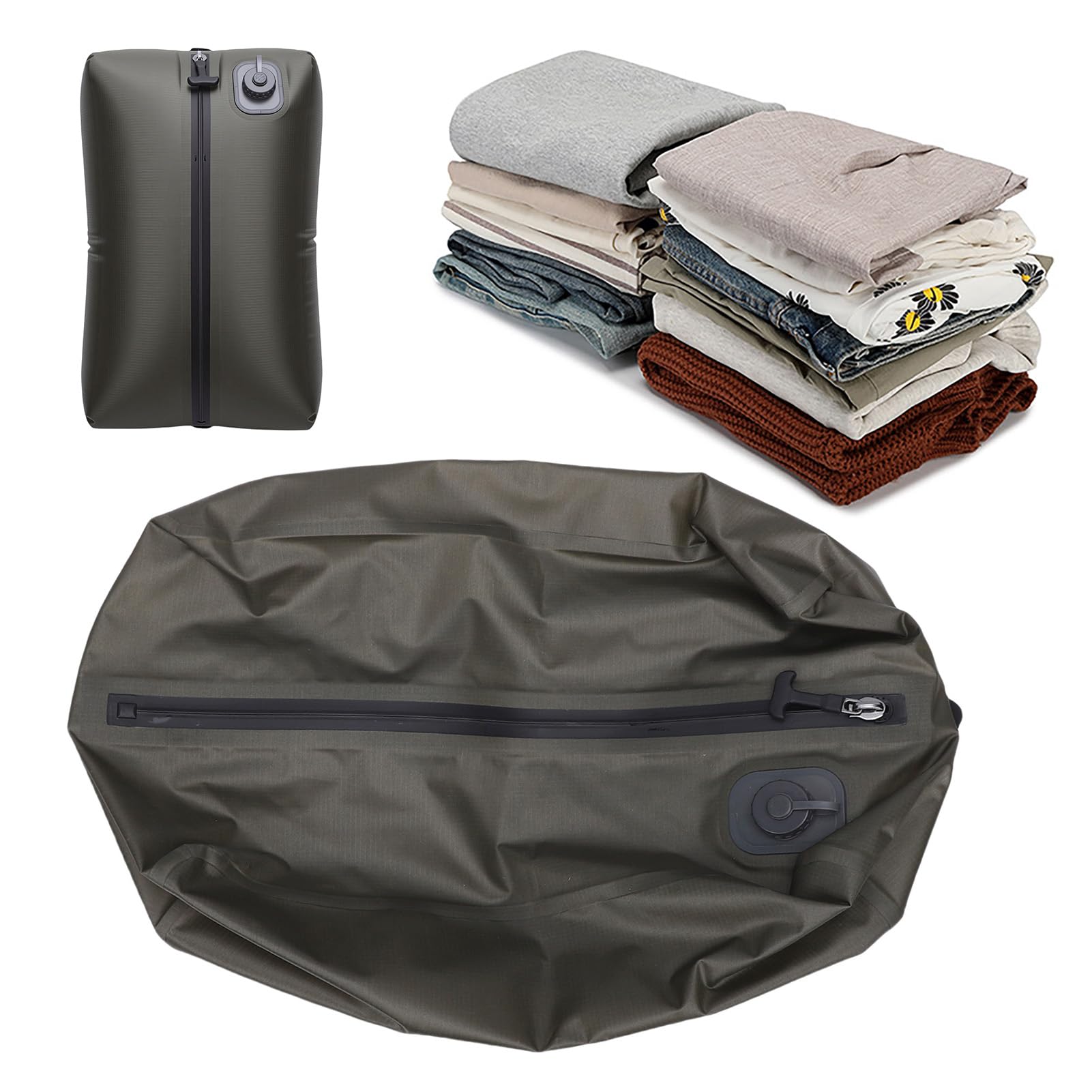 Bolsa de Vacío de Viaje, Bolsa de Compresión Reutilizable Eficiente para Ropa, Ahorro de Espacio para Acampar, Senderismo, Mochilero, 20L (Cuadrícula verde)