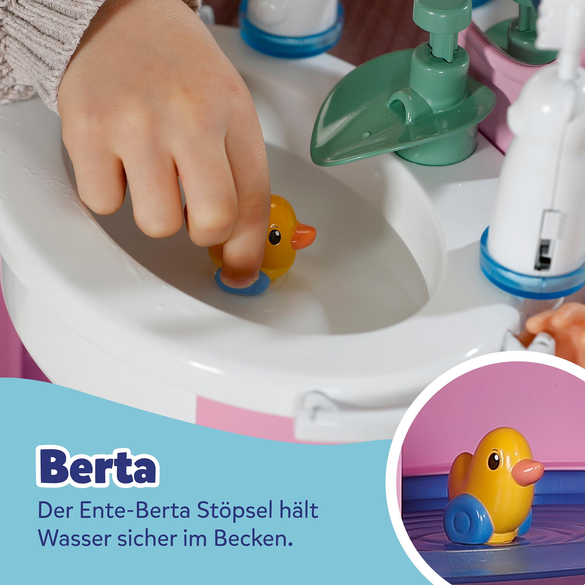 BABY Born Handwaschbecken, Puppenwaschtisch für 36cm und 43cm Puppen inkl. Zahnbürste und Seifenspender, funktioniert mit Wasser, Keine Batterien benötigt