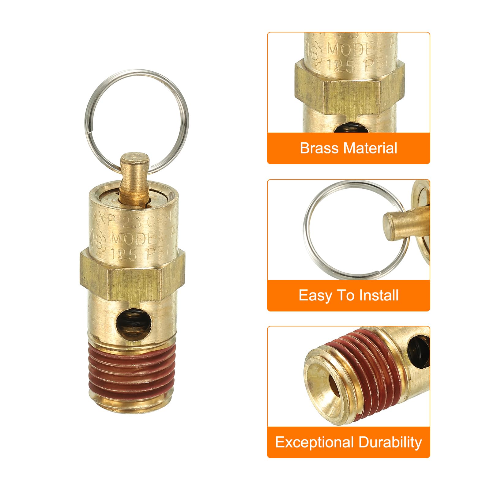 PATIKIL 1/4" Male NPT Safety Valve, 4 Pack Air Pressure Release Valve for Air Compressor 125PSI Set Pressure - Image 4