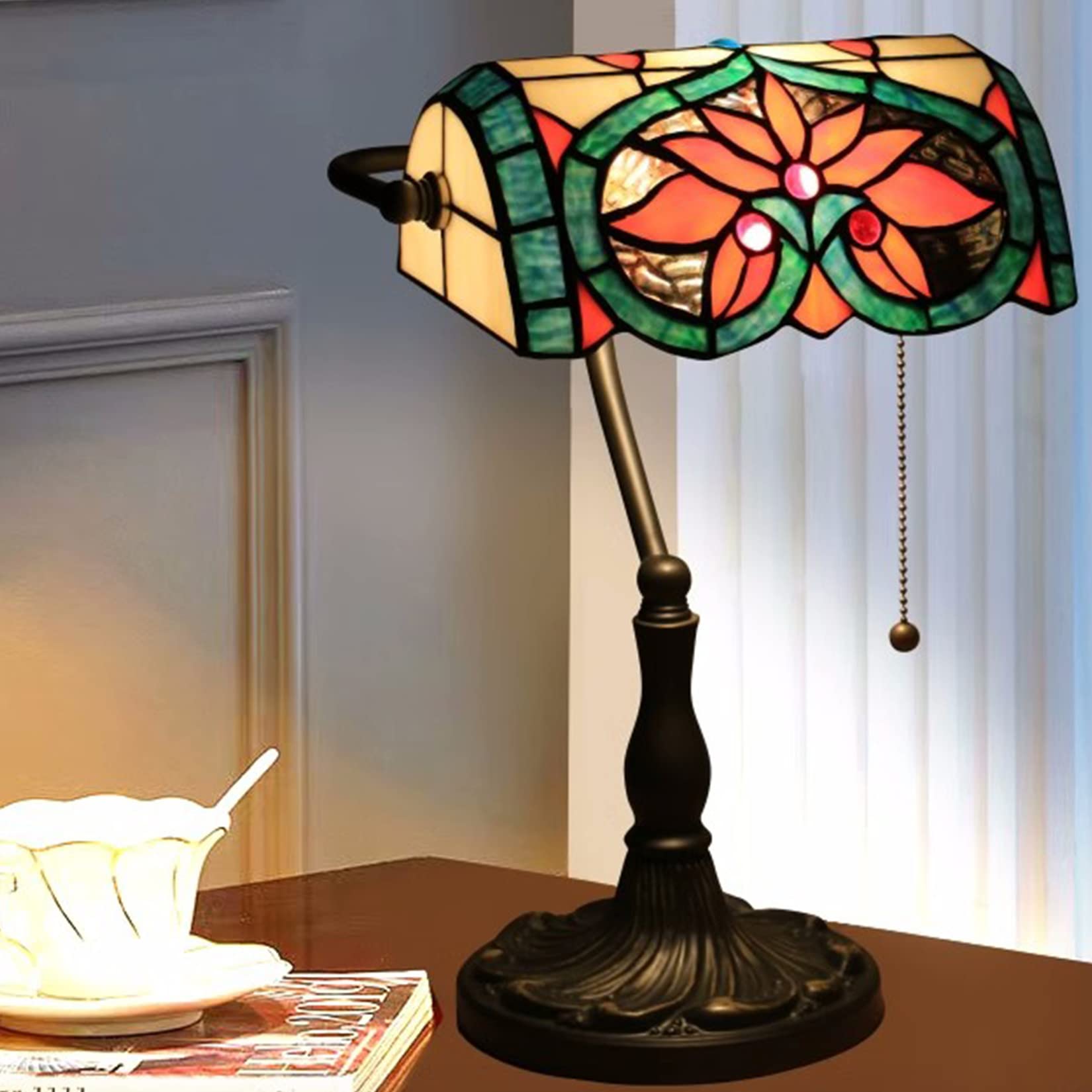 16 Pouces Européens Vintage Pastoral Baroque Lampe De Table En Verre Teinté Lampe De Chambre À Coucher Lampe De Chevet