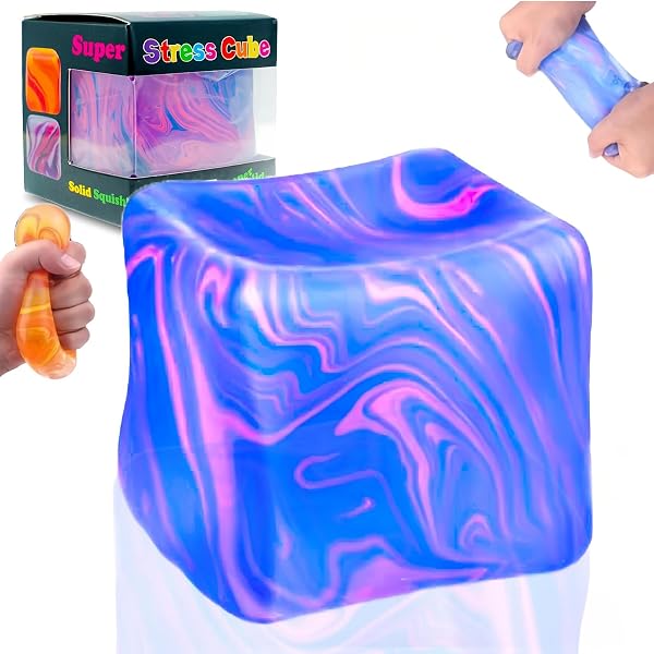 Squishy Stress Cube Toy – 5CM Ice Squeeze Ball, Sensory Toy for Kids, Teens & Adults, Fidget Toy for Stress, Anxiety & Focus (Blue) - 1
