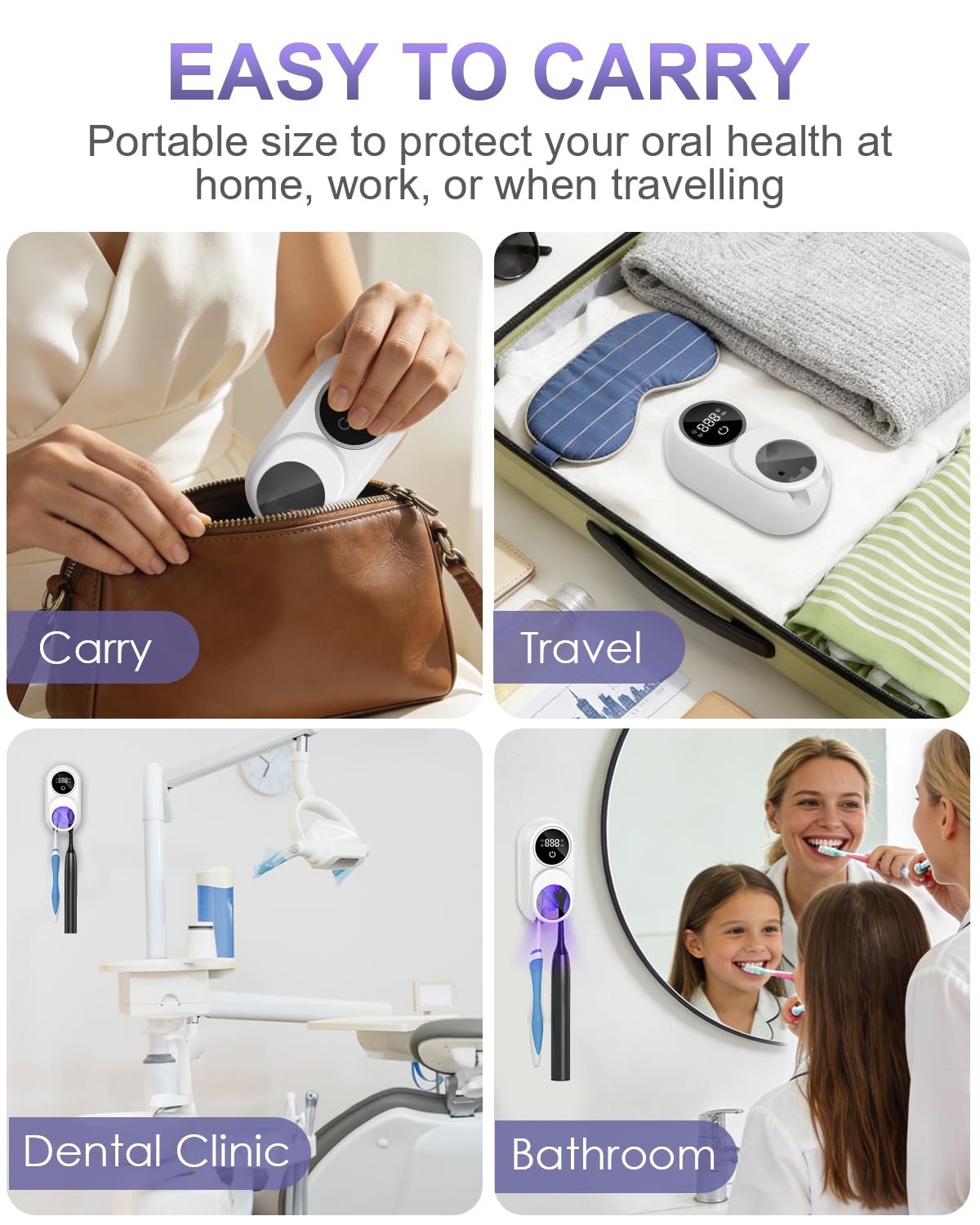 Desinfectante de cepillo de dientes UV, limpiador de cepillos de dientes montado en la pared con función de esterilización y secado, pantalla inteligente LED, cubierta de detección automática