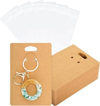 joycraft 100Pcs 3x4.7 inches Keychain Display Cards with Self-Sealing Bags