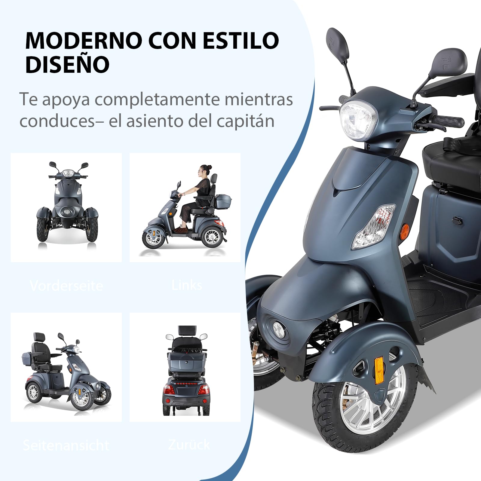 XL-500S25 - Scooter de movilidad con 4 ruedas - móvil para personas mayores - asiento de capitán (Negro mate)