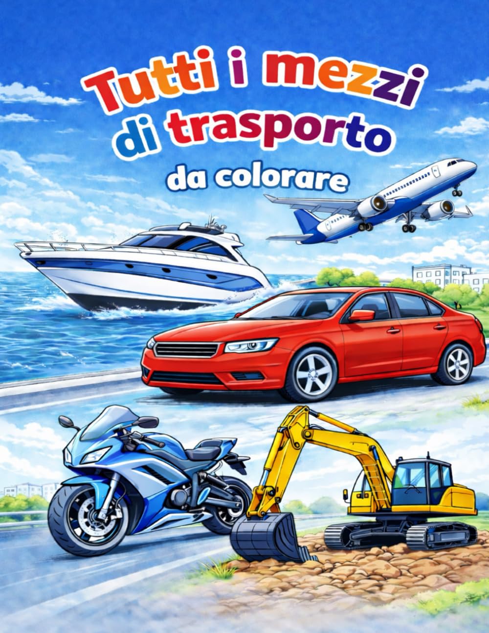 Tutti i MEZZI DI TRASPORTO da colorare: Auto, Moto, Camion, Aerei, Elicotteri, Barche, Treni, Autobus, Mezzi da lavoro, Astronavi da colorare! Libri da colorare bambini dai 3 anni.