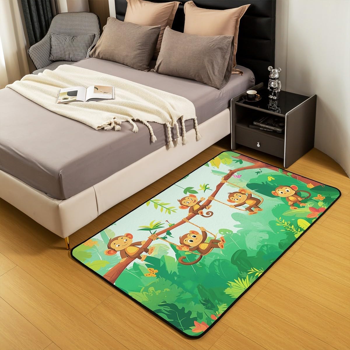 jejeloiu Monkey Rugs for Living Room Bedroom Non Slip Area Rug 4x5 Kids Women Men Cute Zoo Animal Monkeys Decorative Carpet Area Rug Carpet for Kitchen Bedroom Living Room Laundry Entryway Rug Mats