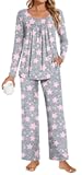 Womens Pajama Set 2 Pieces Fall Long Sleeve Pjs Winter Ladies Pajamas Lounge Sleepwear with Pockets