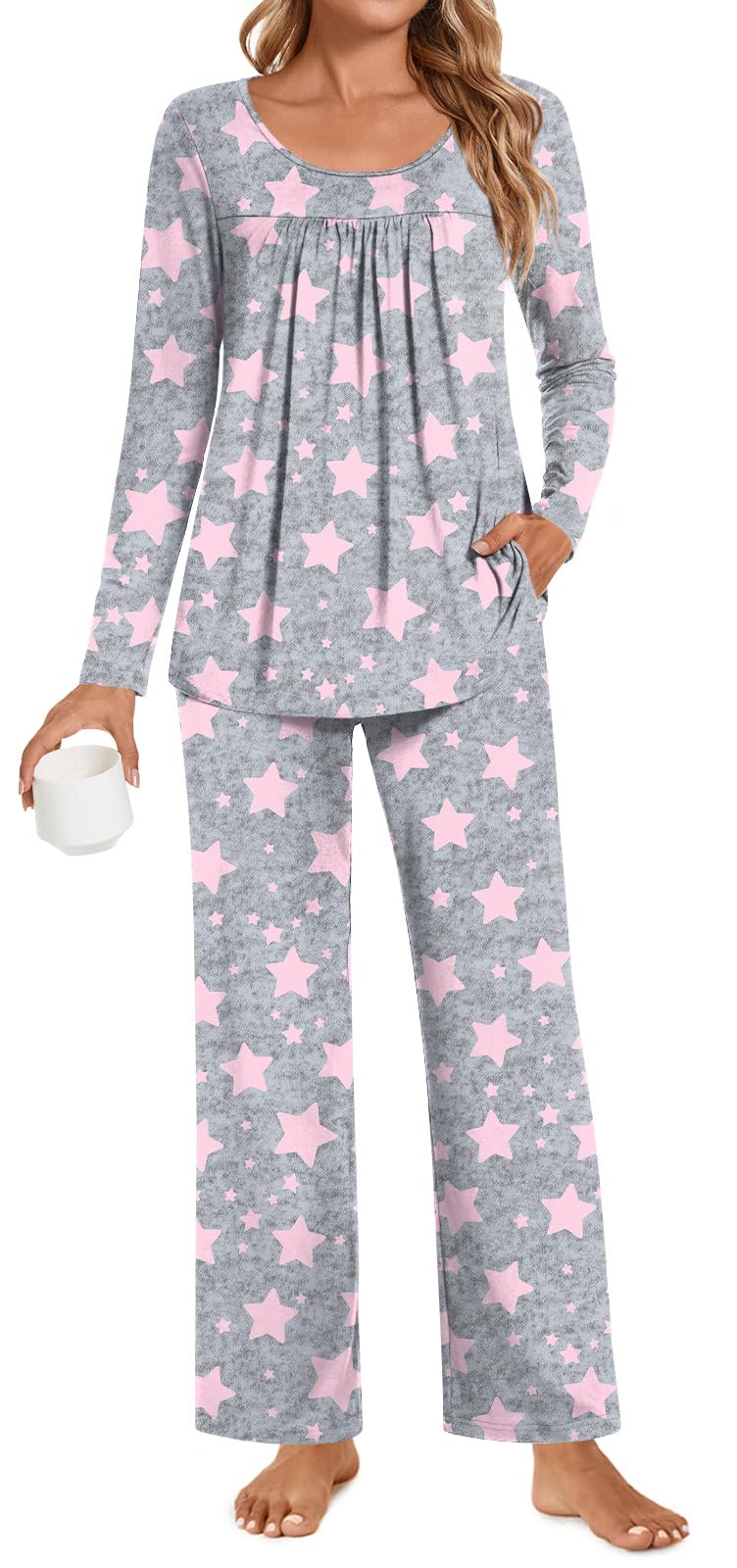 POPYOUNG Womens Pajama Set 2 Pieces Fall Long Sleeve Pjs Winter Ladies Pajamas Lounge Sleepwear with Pockets