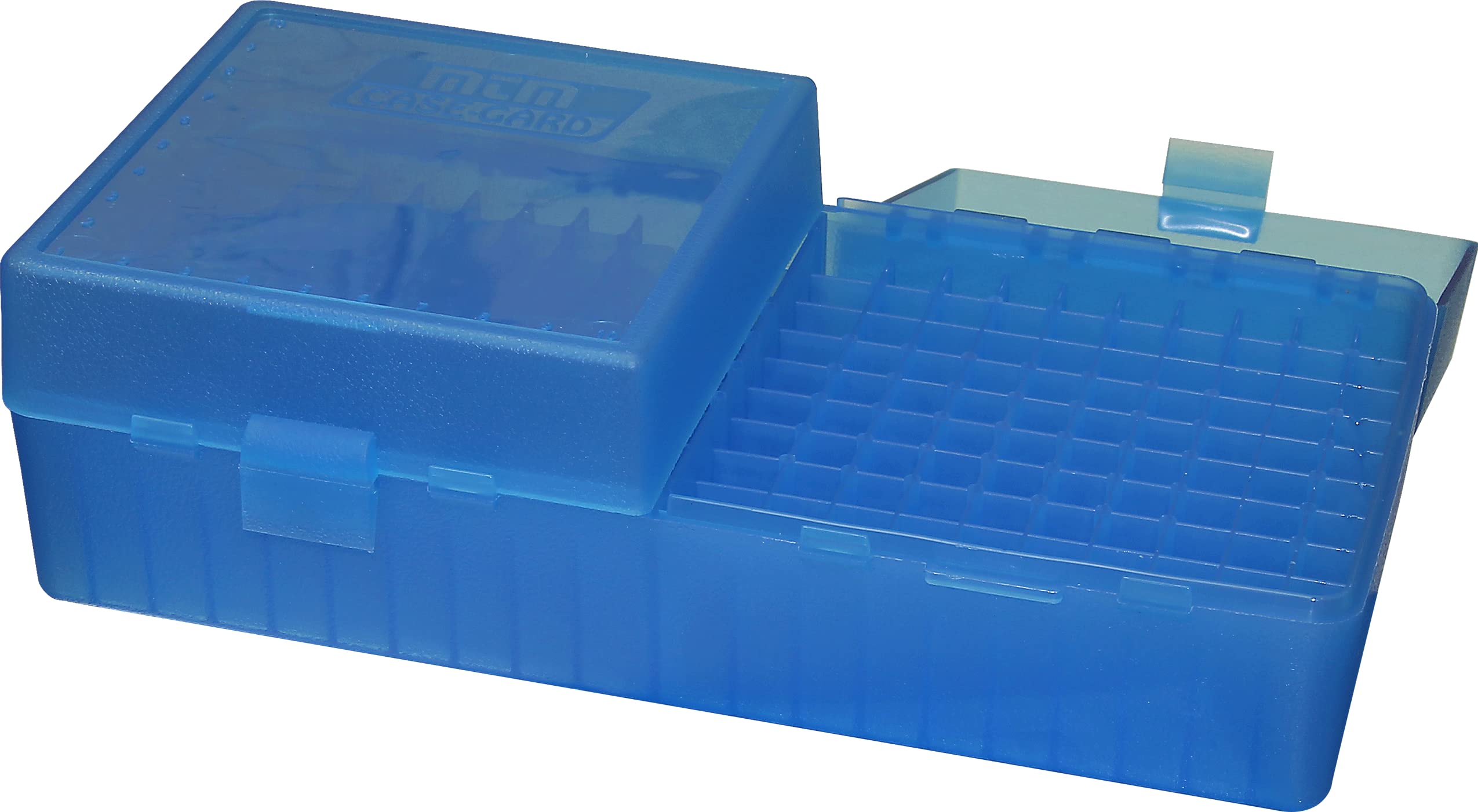 MTM Flip-Top Ammo Box 17 Remington, 204 Ruger, 223 Remington 200-Round Plastic Clear Blue