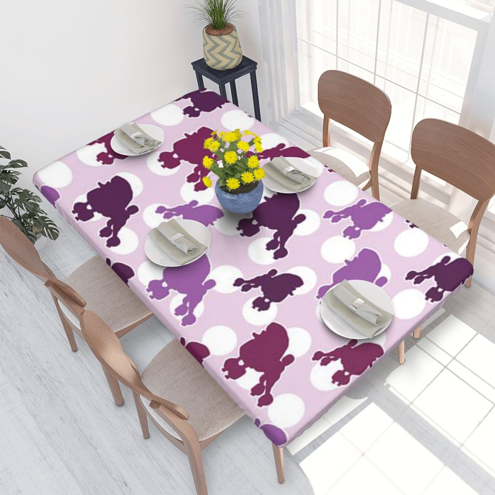 BNVSADC purple Poodle Polka Dot Printed 4FT Tablecloth 122x76 CM Polyester Kitchen Water Resistant Table Cloth Dining Table Decoration Table Covers