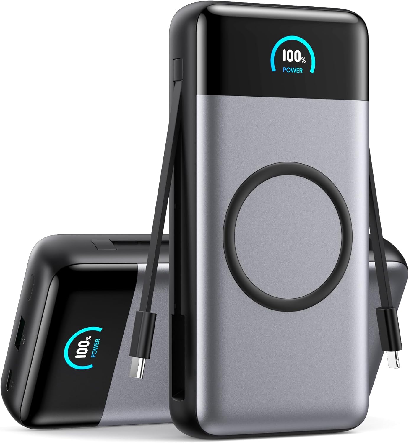 Wireless Portable Charger 40,800mAh with Built-in Cables,15W Wireless Charging 25W PD QC4.0 Fast Charging USB-C Power Bank,Travel Essentials External Battery Pack for iPhone 17/16/15/14,Galaxy,Android