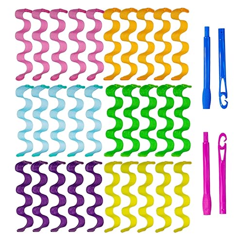 Miniatura 9 de 30 rizadores de cabello sin calor, rizadores ondulados, kit de peinado con 2 juegos de ganchos, rizadores de pelo sin calor, rizadores en espiral