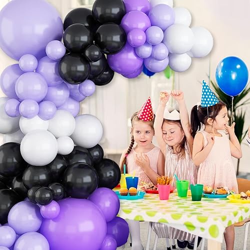 Miniatura 5 de Kit de arco de globos morados, negros y blancos, globos de látex para cumpleaños, color macarrón, morado, negro, blanco, 5, 10, 18 pulgadas, kit de