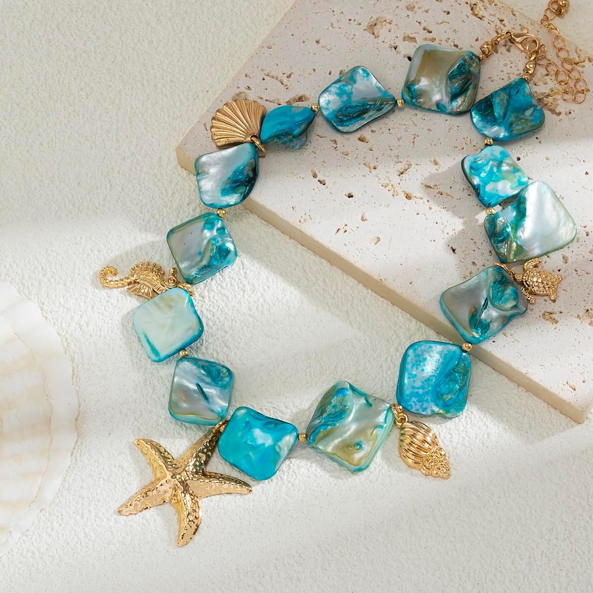 Starfish Shell Necklaces for Women Trendy Summer Boho Seashell Pendant Beach Necklace Gold Charm Choke Necklace Dainty Statement Necklace Fashion Surfer Jewelry Gift - Image 5
