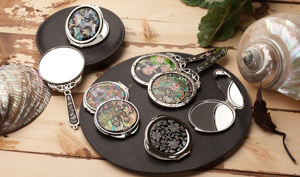 Mother of Pearl Design 2-Sided 2X/1X Magnification Compact Mirror, Pocket Travel Makeup Mirror, Small Metal Portable Handheld Cosmetic Mirror for Purses, Gift for Mom Women (Gogh Still Life)