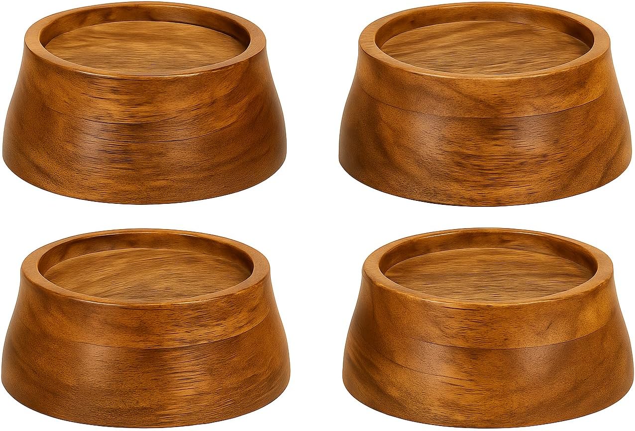 T one Wooden Hard Base for beds(4 Piece)(Not Plastic) Table,Fridge,Cooler,Washing Machines,almirah and All Kind of Furniture | Base for wardrobes | Multipurpose Foot Rest Stand (Round Brown)