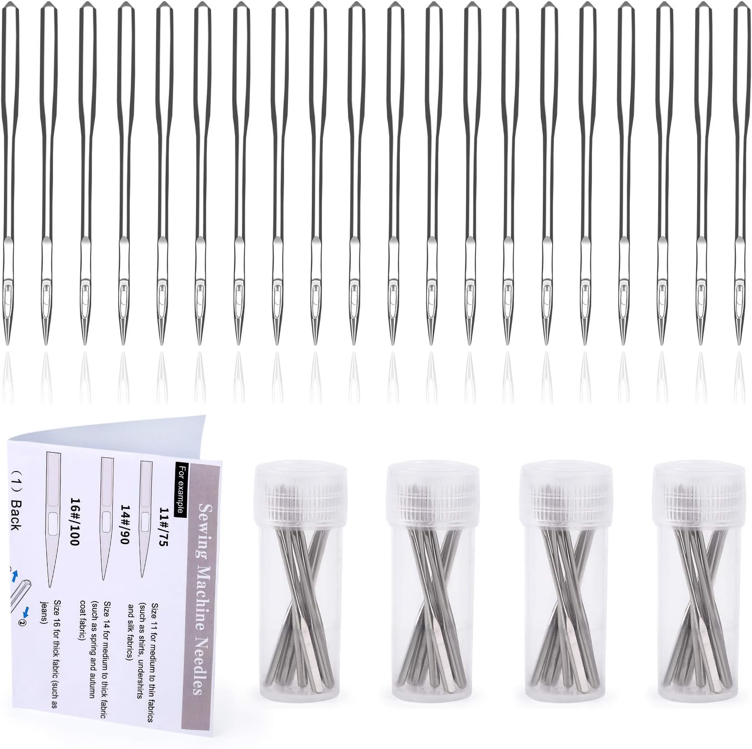 Axmru 40 Pcs Sewing Machine Needles, 90/14 Universal Machine Needles, Sharp Sewing Machine Needles with Instruction for Home Sewing Machine
