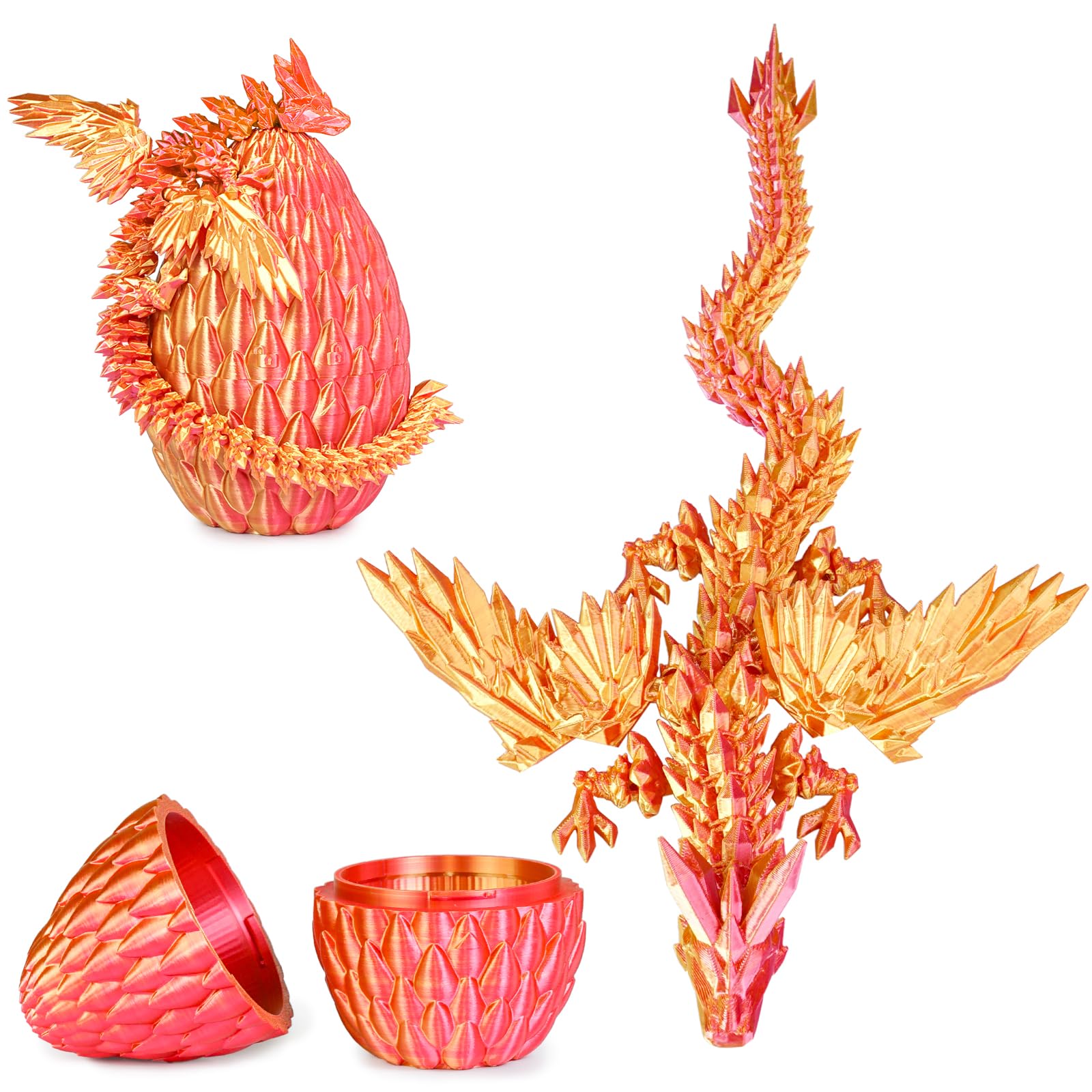 3D Printed Flying Dragon Egg with Articulated Dragon Inside – Toys&Gifts for Kids,Home Decor,Creative Ornaments,Birthday,Easter (Flame Red,Medium)