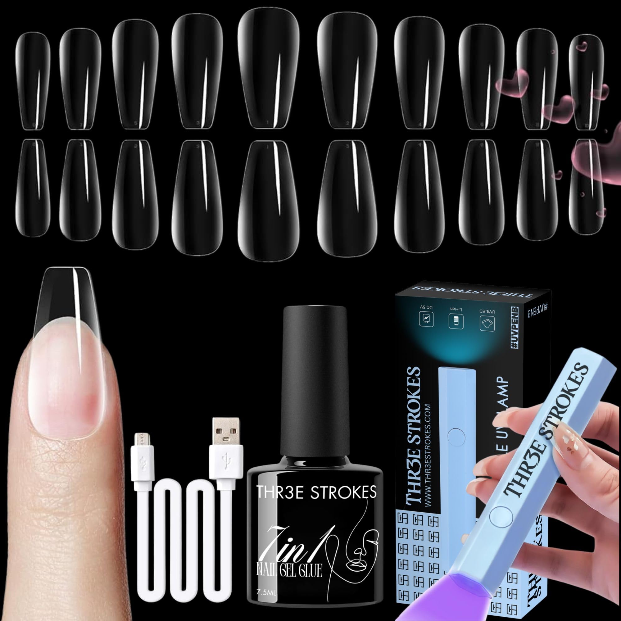 THR3E STROKES Nail Gel Extension Kit for Builder Gel UV Nail Art Kit Nail Extension Set Easy Funny Diy Nail Tips Art Decoration at Home Gift for Women (GEL X HALF MATTE KIT a92)-image-26