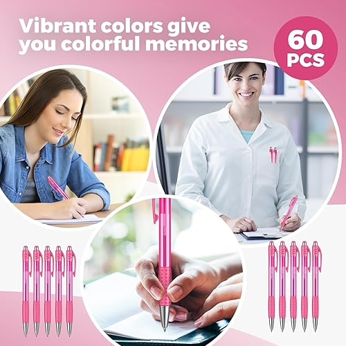 Miniatura 5 de Cholemy Paquete de 64 bolígrafos retráctiles de tinta de gel de colores a granel de 0.028 in de punta fina, bolígrafos de clic de escritura suave