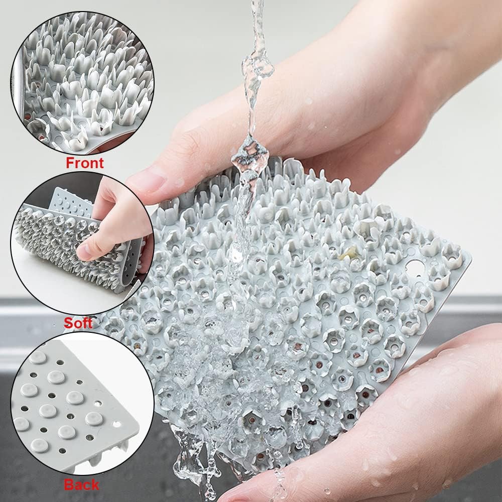 Tappetino per Lavello in Silicone 34,5 cm x 34,5 cm Tappetini per lavello da Cucina con Foro di Scarico Protezione Tappetino per lavello con Spazzola per la pulizia di frutta e verdura