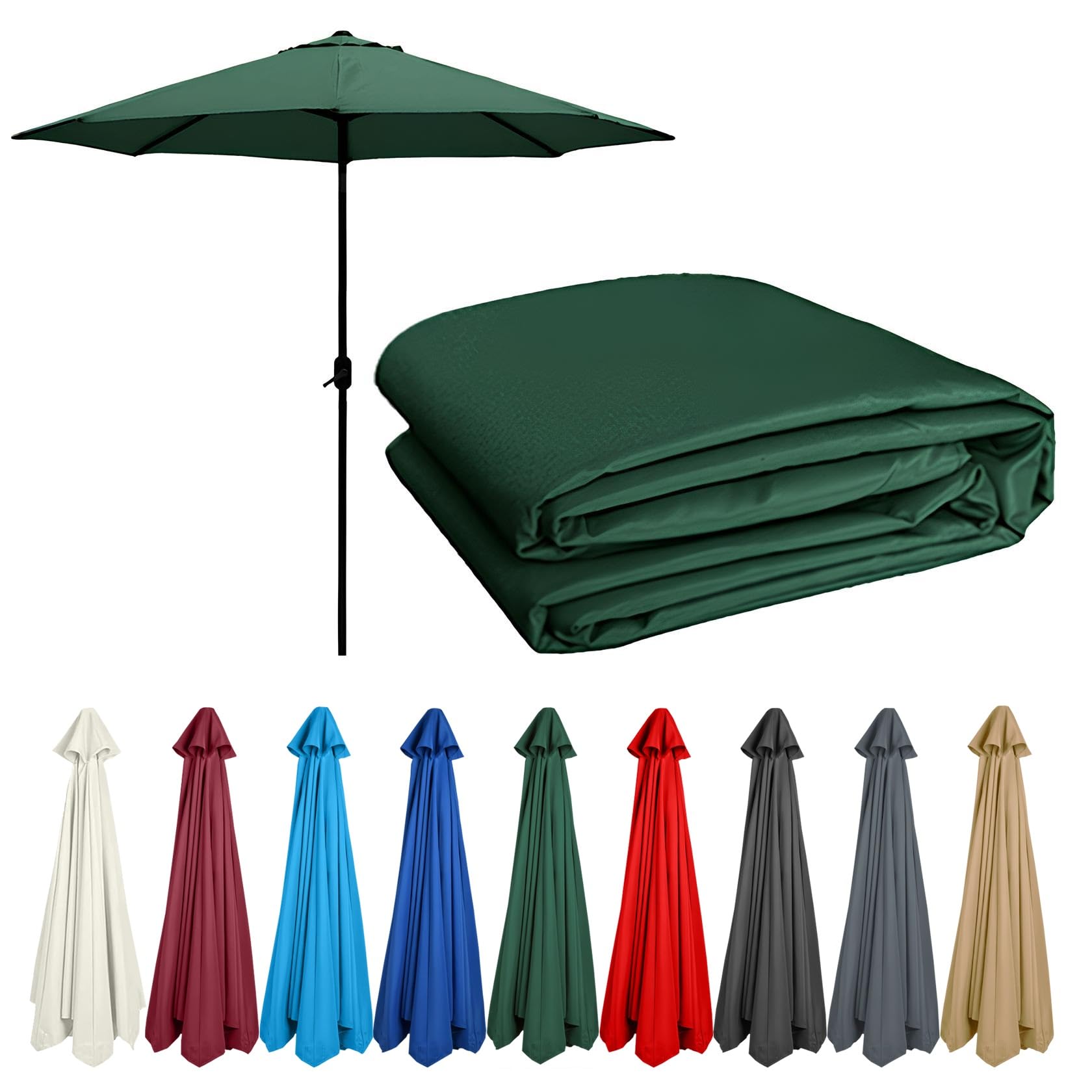 PQPQLI Patio Parasol Umbrella Replacement Canopy Cantilever Parasol Top Fabric Cover Market Table Umbrella Canopy Replacement Fabric(Color:Dark green,Size:8ribs 10ft/3M)