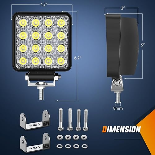 Miniatura 2 de Nilight Cápsulas de luz LED cuadradas de 4 pulgadas para tractor, 2 lámparas de trabajo de inundación de 48 W para camiones, vehículos todoterreno,